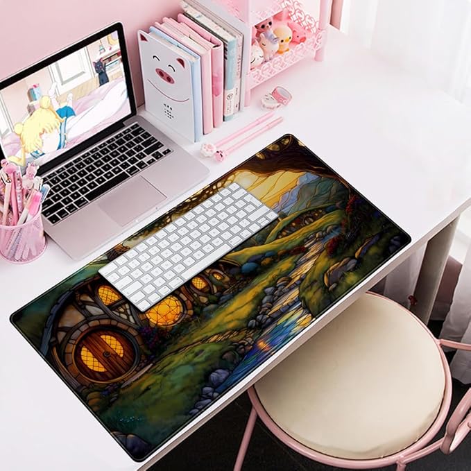 Cute House Anime Mouse Pad Desk Mat Gaming Playmat MTG Game Mat Large Gaming Mousepad for Desk Computer Keyboard Laptop Pad, Desk Decor Home Office with Stitched Eges Pad (31.5x15.7 in)-DeskLoop Office