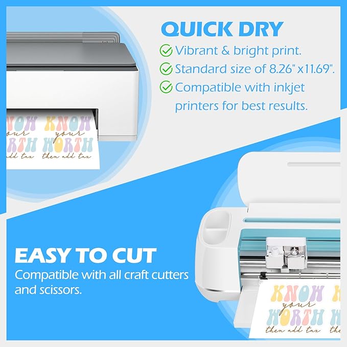 TECKWRAP Printable Vinyl Sticker Paper for Inkjet Printer, Matte Inkjet Printable Vinyl, 8.26" x 11.69" A4 56 Sheets/Pack Photo Paper for Craft Scrap-Booking, Stickers, Labels-DeskLoop Office