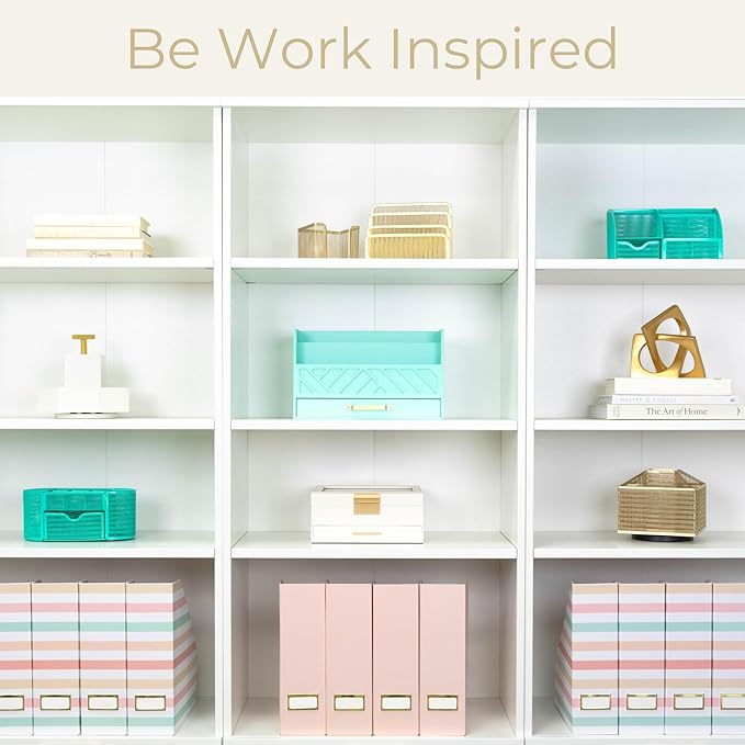 BLU MONACO Set of 4 Foldable Magazine Holders in Pastel Stripes – Sturdy Cardboard Vertical Organizers with Label Holders – Office File Storage Box, Desk Organizer, Paperwork and Document Holder-DeskLoop Office