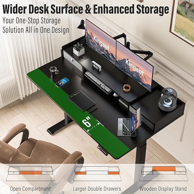 Standing Desk with Drawers,Thickened Table Legs Sit Stand Desk Electric for Home Office & Gaming,Ergonomic Stand Up Desk Cable Management Tray(Classic Black) (Classic Black, 48″ x 30″)-DeskLoop Office