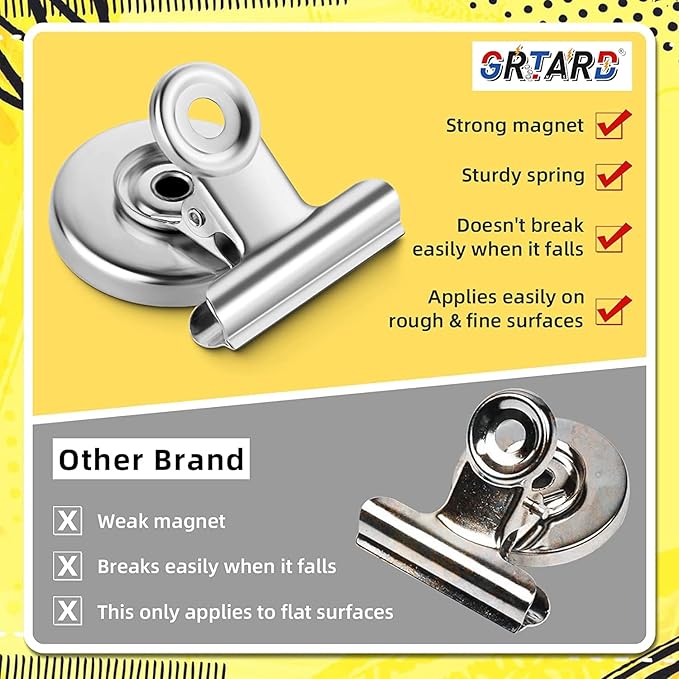 Grtard 24pack Magnetic Clips Heavy Duty, Magnet Clips for Fridge, Refrigerator Magnets, Strong Magnetic Clip,Scratch Free Magnets with Clip for Refrigerator, Whiteboard, Classroom, Locker-DeskLoop Office