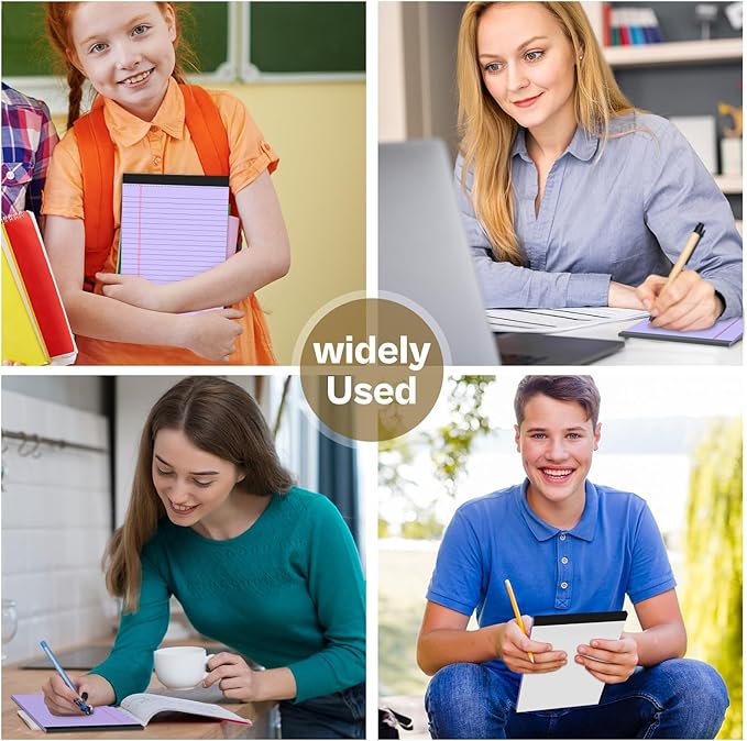 4 Pack Note Pads 5 x 8 Inch Purple Small Legal Pads 5 x 8 Colored Notepad 5 x 8 Perforated Writing Pads Lined Paper Pads College Ruled Pad Paper 30 Sheets Notebook for Study, To-Do Lists, Office-DeskLoop Office