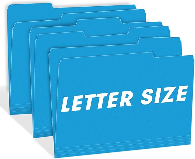 File Folder, RAZCC 150 Pack 1/3 Cut Tab File Folders Letter Size, Blue, Colored Folders with Tab Great for Organizing and Easy File Storage-DeskLoop Office