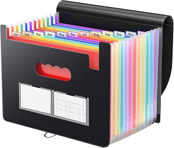 Accordion File Organizer,13 Pockets Expanding File Folder with Blank Labels,Portable Monthly Paper Bill Tax Receipt Organizer,Desktop Folders A4 Letter Paper Document Storage Organize,Black-DeskLoop Office