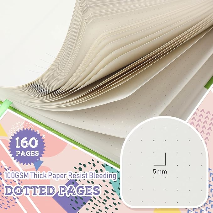 10 Pack Bullet Dotted Journal Notebook Bulk, A5 Dot Grid Notebook with 100 GSM Paper, Leather Hardcover Dotted Journal with 160 Pages for Women Men Writing Journaling Planning, 5.7 x 8.3 Inch-DeskLoop Office