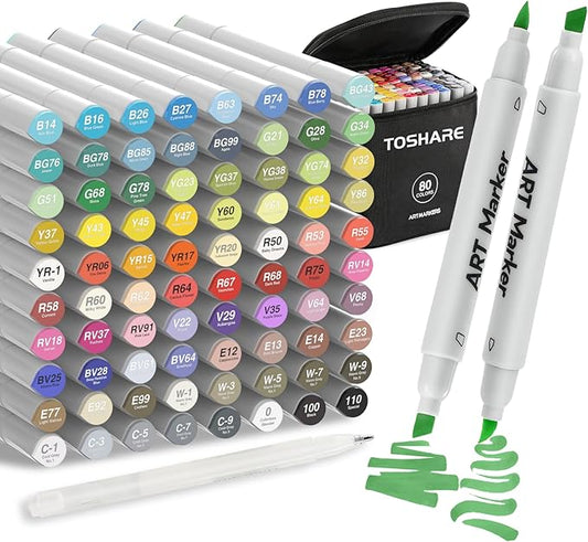 80 Colors Alcohol Markers Set - Double Tip Art Markers Alcohol Based Marker Brush&Chisel Nib Blender Art Pens Permanent Sketch Marker for Kids Adults Coloring and Artist Illustration-DeskLoop Office