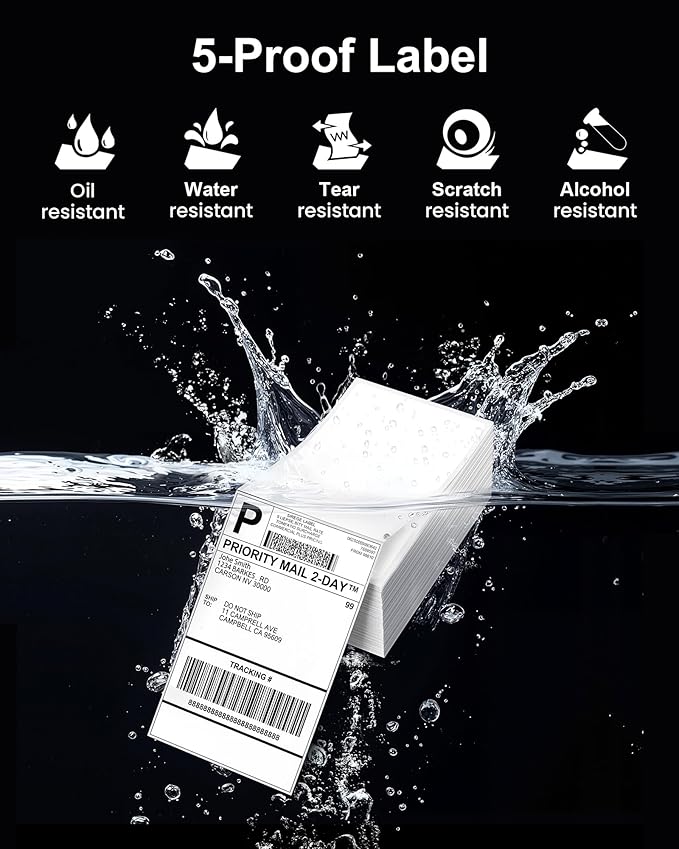 Phomemo 4x6 Thermal Label Printer Paper - 500 PCS Yellow 4"x6" Fan-Fold Shipping Supplies Labels - Water/Oilproof Label Stickers - Permanent Adhesive Thermal 4x6 Labels for Small Business-DeskLoop Office