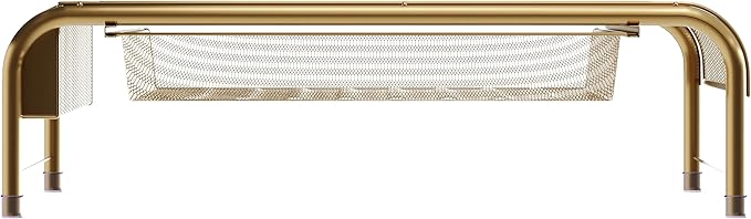 Martha Stewart Ryder Gold Mesh Metal Desktop Monitor Stand Riser with Organizer Drawer and Side Storage, 12.5 x 22.25 x 6.5 inches-DeskLoop Office