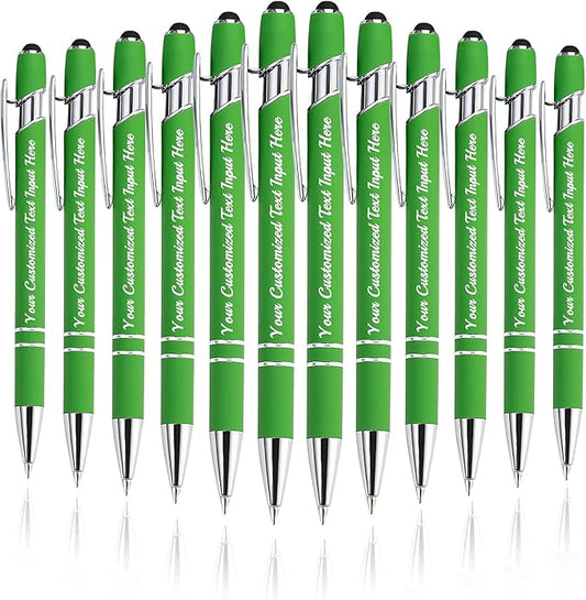 Personalized Ballpoint Pen 12pcs, Custom Pens Free Engraved Bulk with Name Logo, Soft Black Ink Stylus with Touch Metal Office, Gift for Anniversaries, Graduations, Birthdays-DeskLoop Office