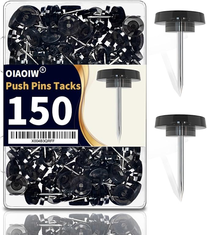 150 PCS Flat Black Push Pins for Wall Clear Thumb Tacks for Walls Flat thumbtacks Push pin for Bulletin Board Shadow Box Display Thumbtack for Cork Board-DeskLoop Office
