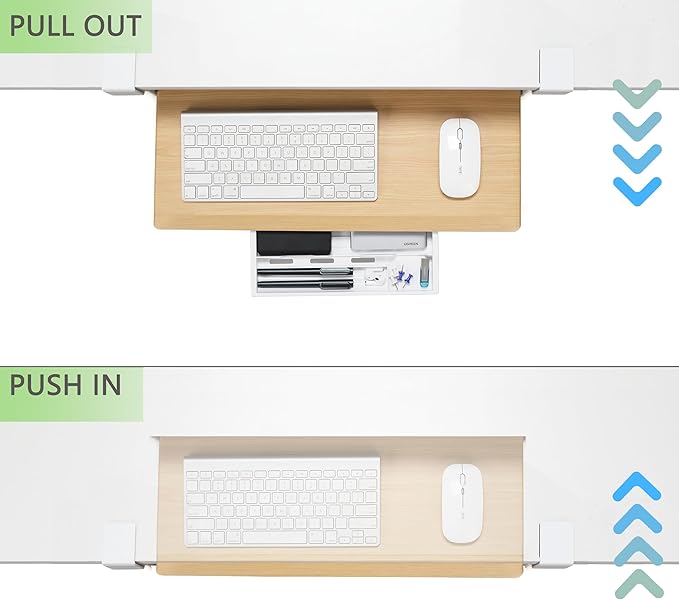 ETHU Keyboard Tray Under Desk, 19.7" X 12.2" Small Size C Clamp Keyboard Drawer Under Desk, Computer Keyboard Stand Slide Pull Out, Ergonomic Keyboard Tray for Home, Office (Oak)-DeskLoop Office