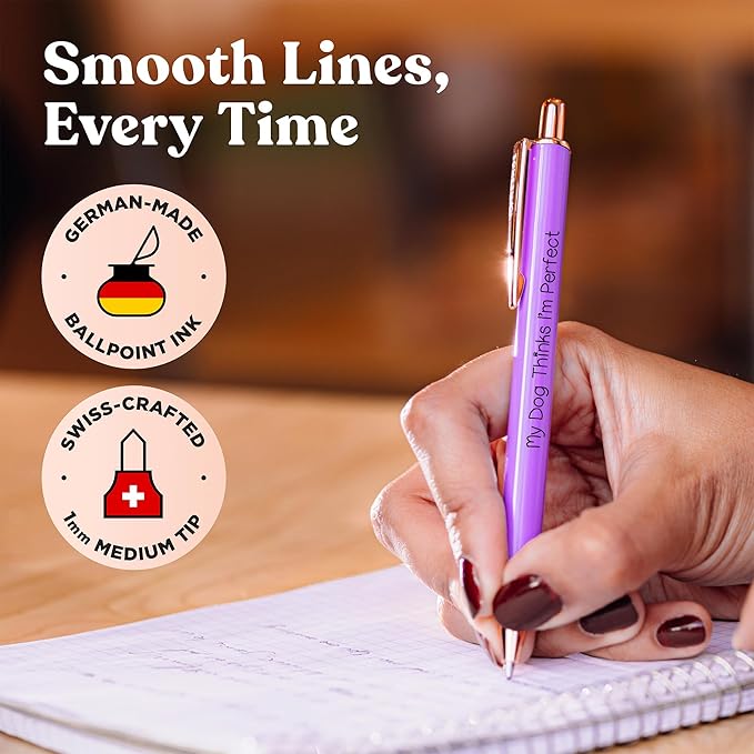 MESMOS 3-Pack Dog Mom Gifts, Mothers Day Gifts for Mom, Fancy Pens for Women, Dog Lovers Gift for Women and Owners, German-Made Ink Ballpoint Pens, Swiss-Made 1mm Medium Tip-DeskLoop Office