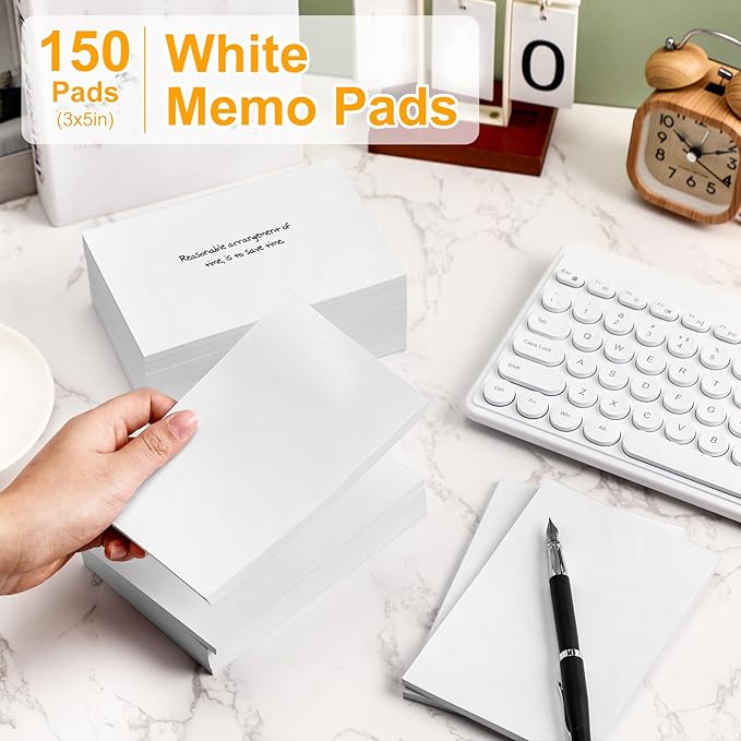 Fainne 3 x 5 Inch Paper Note Pads White Memo Pad Blank Writing Memo Scratch Paper for Waitress Waiter Book to Do Grocery List Small Notebook Restaurant Checkbook, White(150 Pack)-DeskLoop Office