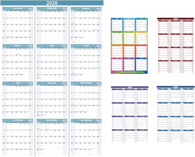 2026 Wall Calendar 34.8" x 22.8" Large Vertical Yearly Wall Hanging Calenda with Julian Date Thick Paper Calendar 12 Month Annual Wall Planner for Wall Office Fridge(Light Blue)-DeskLoop Office