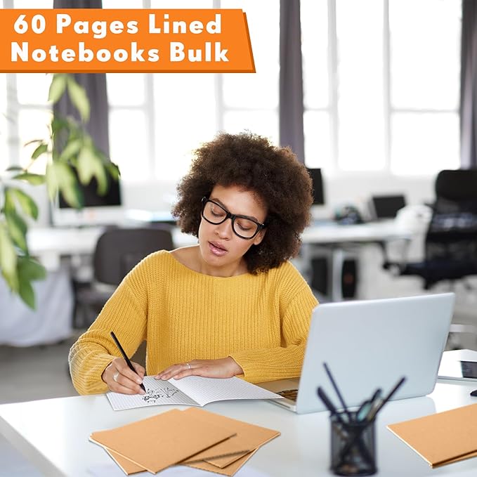 100 Pcs Kraft Notebook Journals 5.5 Inch x 8.3 Inch A5 Journal Softcover Notebooks Bulk for Kids Student Writing Sketch Office Notepad with 60 Pages 33 Sheets (Brown, Grid)-DeskLoop Office