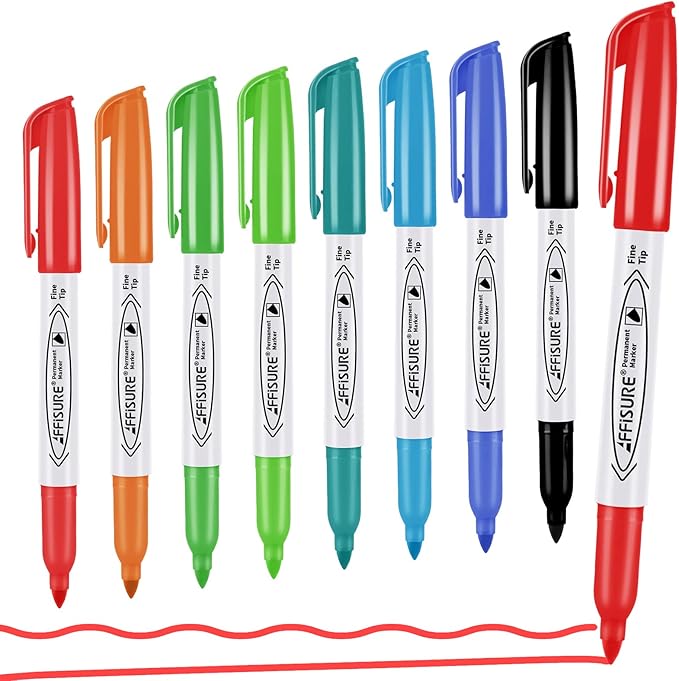 Permanent Markers Assorted Colors Set, 8 Colored Markers 8 Pack, Fine Point,Works on Wood, Plastic, Metal, and More, for Adults, Artist, Taecher, Kids-DeskLoop Office
