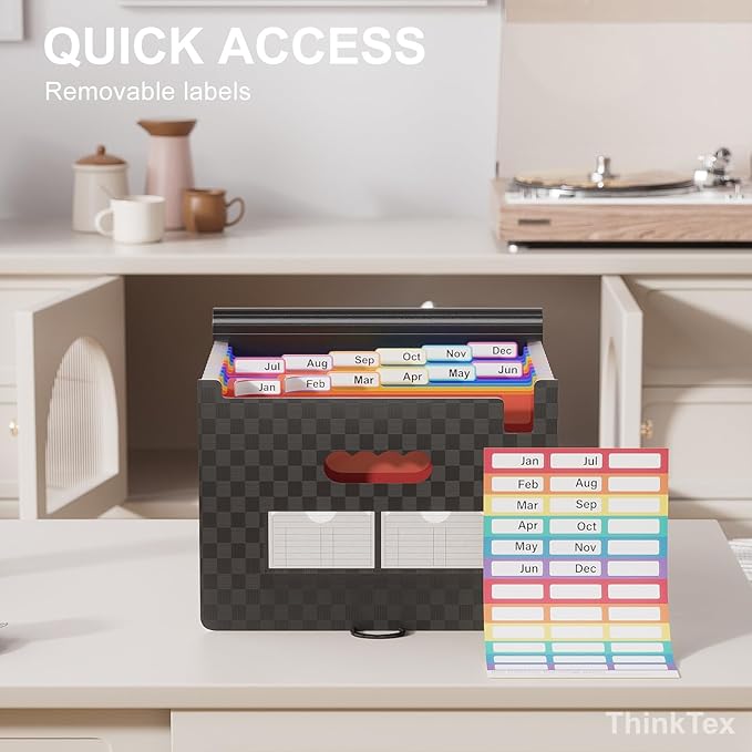 ThinkTex Accordion File Organizer, 12 - Pocket Expanding File Folders for Paper Receipts, Bills&Taxes Organizer, Portable Letter/A4 Size Document Holder for School, Office, Home with Colorful tabs-DeskLoop Office