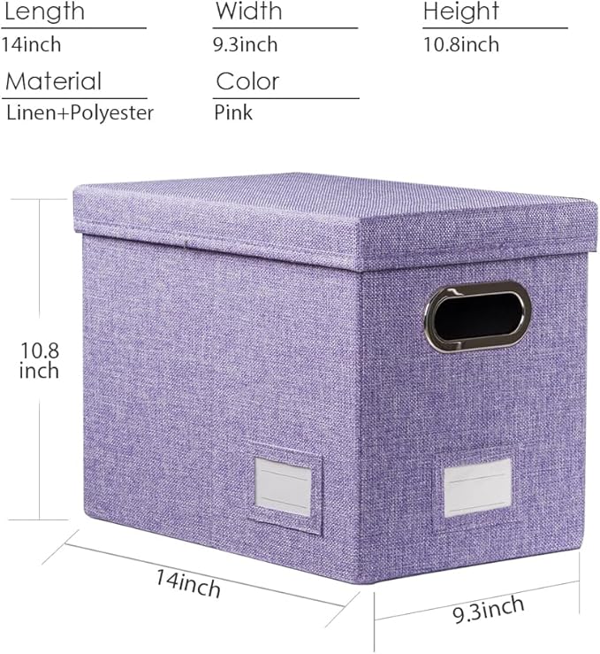 PRANDOM File Organizer Box - Set of 4 Collapsible Decorative Linen Filing Storage Hanging File Folders with Lids Office Cabinet Letter Size Purple (14x9.3x10.8 inch)-DeskLoop Office