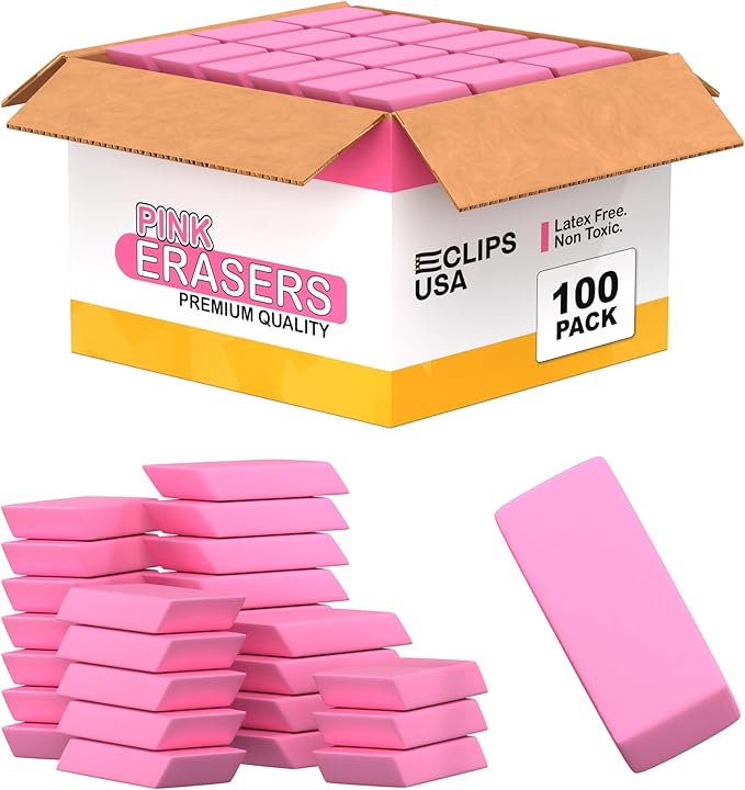 Erasers Bulk, 100 Pink Erasers for School, School Supplies for Kids-DeskLoop Office