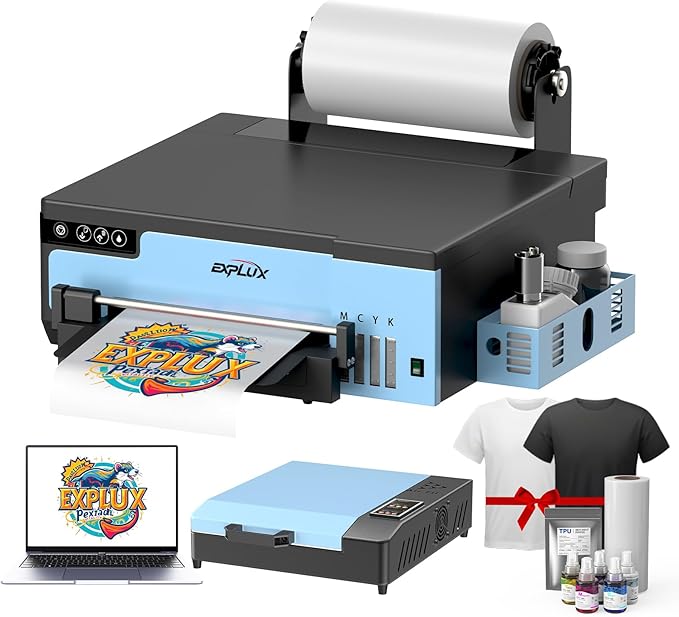 EXPLUX A4 DTF Printer,with XP600 printhead with Anti-Clogging Technology + 200% high Speed Printing,for DIY T-Shirt,Other Textiles,2-Year Ink Included-DeskLoop Office