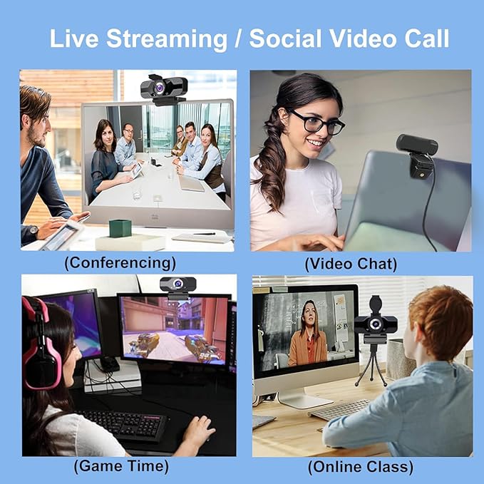 Full HD 1080p Webcam with Privacy Shutter and Tripod, Video and Wide Angle Camera, Built-in Mic, Widescreen USB Computer Camera for Laptop Desktop-DeskLoop Office