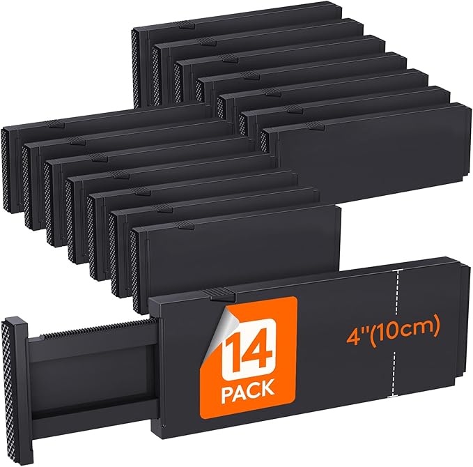 Lifewit 14 Pack Drawer Dividers 4" High, 11-17" Adjustable Drawer Organizers for Clothes, Expandable Dresser Separators in Bedroom/Bathroom/Kitchen/Fridge/Office Organization and Storage, Black-DeskLoop Office