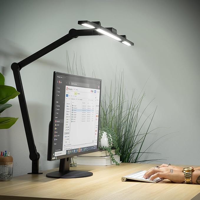 Mount-It! LED Desk Lamp with Adjustable Swing Arms and Clamp Base, Touch Control, Stepless Dimming, and 5 Color Temperatures, Eye-Caring Lighting for Work, Study, and Crafting-DeskLoop Office