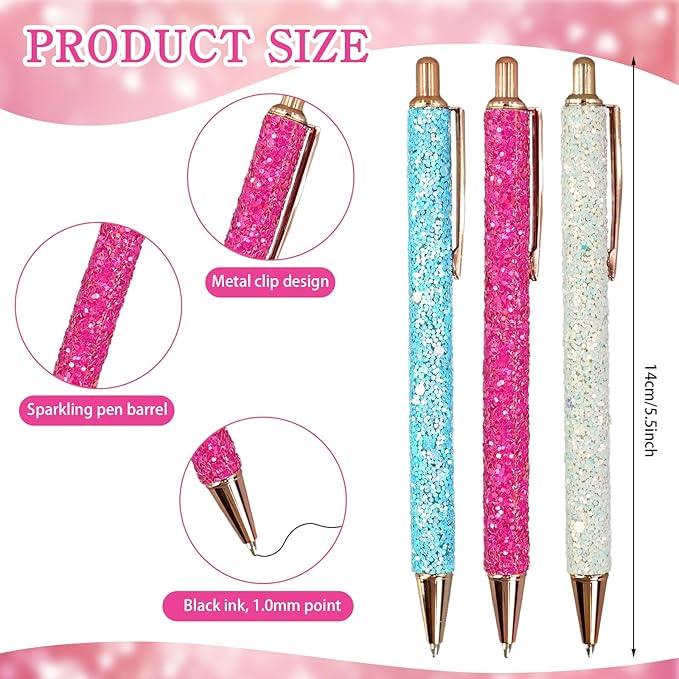 100 Pcs Fancy Pens Bulk Pretty Cute Glitter Ballpoint Sparkly Metal Pens Black Journaling Ink Pen Medium Point 1.0 mm for Women Nurse Teacher School Office Graduation Gift-DeskLoop Office