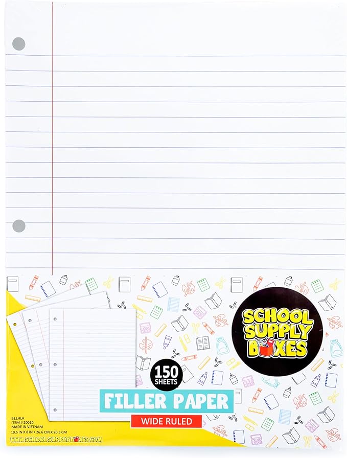 School Supply Boxes | Wide-Ruled Loose Leaf Paper | 48 Pack | 150 Sheets Per Pack, 3-Ring Binder Compatible-DeskLoop Office