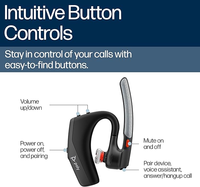 POLY HP Voyager Legend 30 - Bluetooth Monaural Headset - Discreet Boom & 4 Noise-Canceling Mics, WindSmart Technology, All-Day Comfort, Seamless Connectivity, Smart Sensors & Call Controls, Black-DeskLoop Office