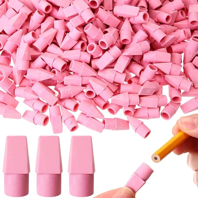 Crtiin 1000 Pcs Pencil Top Erasers Bulk Caps for Pencils Chisel Shape Erasers Toppers Classroom Party Favors Games Prizes Funny Pencil Eraser Cap for Kids Studying Supplies Home Office(Pink)-DeskLoop Office