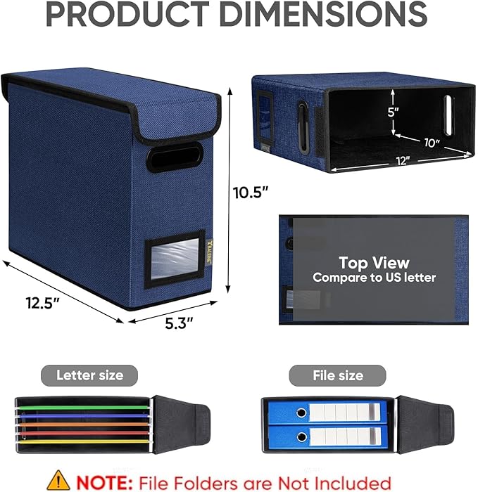 BALEINE File Organizer Box with Lid, Collapsible File Folder Organizer with Plastic Slide, Hanging File Folder Box for Office Document Storage (2 Pack, Blue, S)-DeskLoop Office