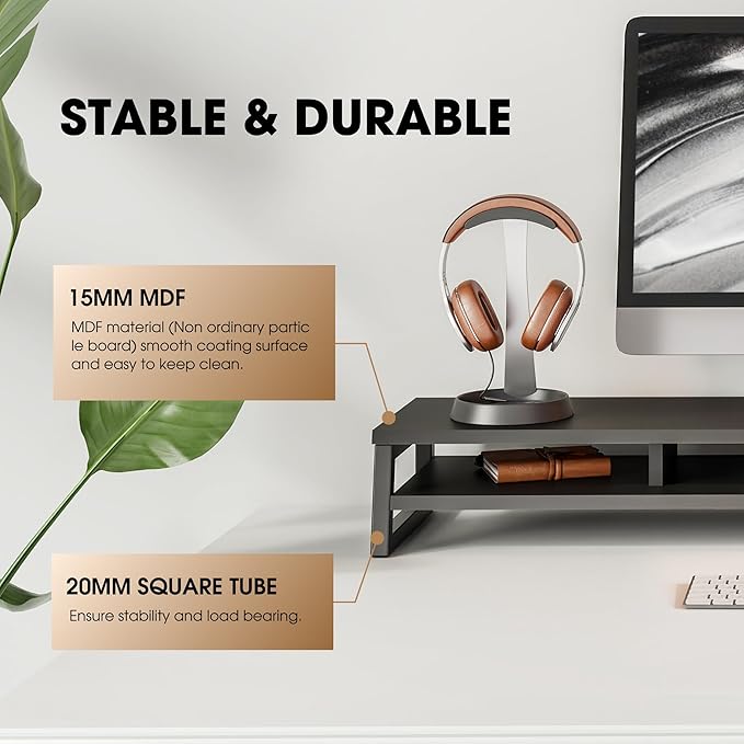 Fenge Dual Monitor Stand for Desk, 42.5in Large Monitor Riser for 2 Monitors, 2 Tier Computer Office Desk Top Shelf, Desktop Storage Stand for Laptop, PC, Computer, Printer-DeskLoop Office