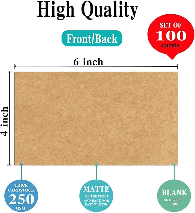 4x6 Blank Kraft Cardstock (Set of 100) - Card Stock for Printer Postcards, Photo Paper Invitations, Greeting, Note, Thank You, Index Cards - Plain for Writing, DIY Making, Stamping, Printing, Art-DeskLoop Office
