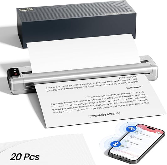 Phomemo Q302 Upgraded Portable Printers Wireless for Business, Ultra-Small Bluetooth Printer for Mobile Printing, 2400mAh Battery can Reverse Charging, 300dpi Inkless Printer Support 8.5X11 US Letter-DeskLoop Office