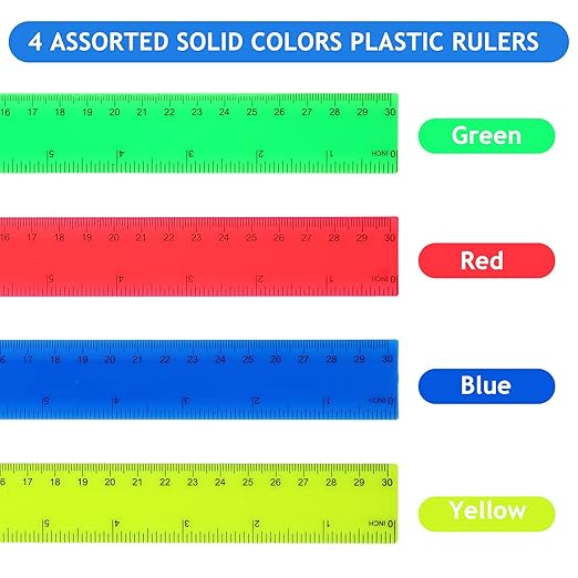 Zonon 500 Pcs 12 Inch Plastic Ruler Assorted Colors Rulers with Centimeters Millimeter and Inches Shatterproof Straightedge Bulk for Classroom School Home Office Kids-DeskLoop Office
