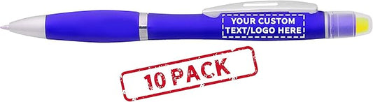 DISCOUNT PROMOS 10 Marathon Gel Highlighter Pens Pack - Customizable Text, Logo - Twist Mechanism, Ballpoint - Blue-DeskLoop Office