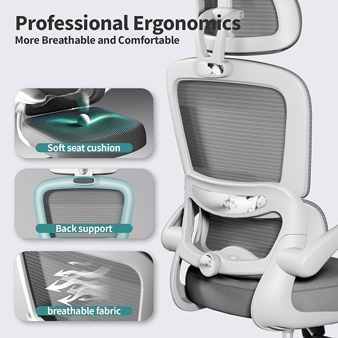 TRALT Office Chair Ergonomic Desk Chair, 330 LBS Home Mesh Office Desk Chairs with Wheels, Comfortable Gaming Chair, High Back Office Chair for Long Hours (White)-DeskLoop Office