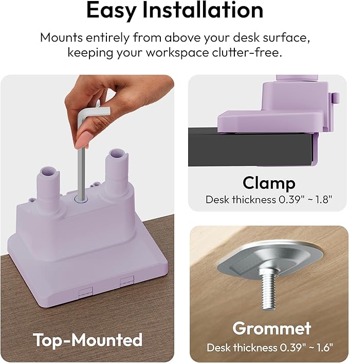 Pixio PS1D Wave Purple Dual Monitor Arm Stand Desk Mount - Fits up to 32 inches Monitors and up to 19.8lbs. VESA Compatibility and Integrated Cable Management-DeskLoop Office