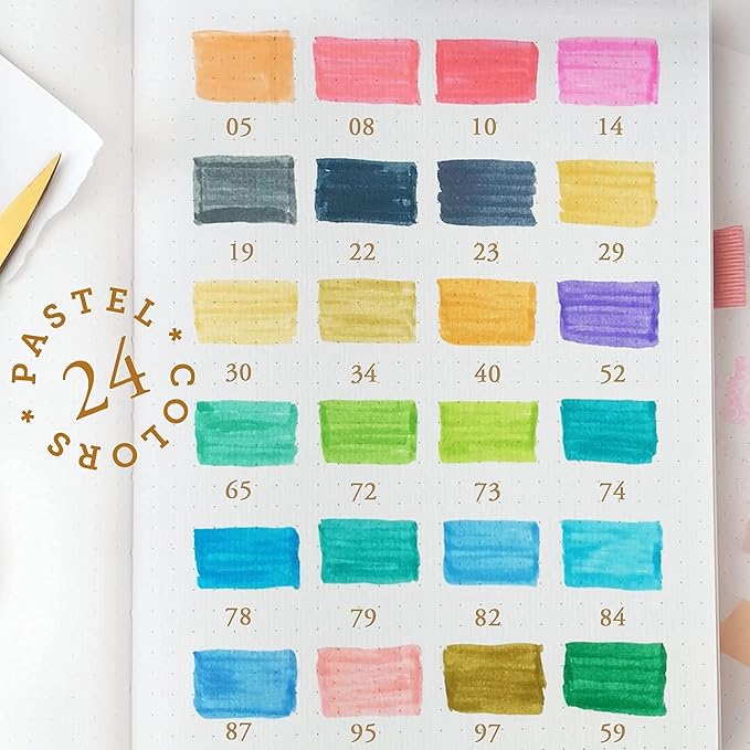 Primrosia 24 Pastel Dual Tip Markers, Fine Tip and Brush Pens. Perfect for art, illustration, drawing, calligraphy and bullet journals-DeskLoop Office