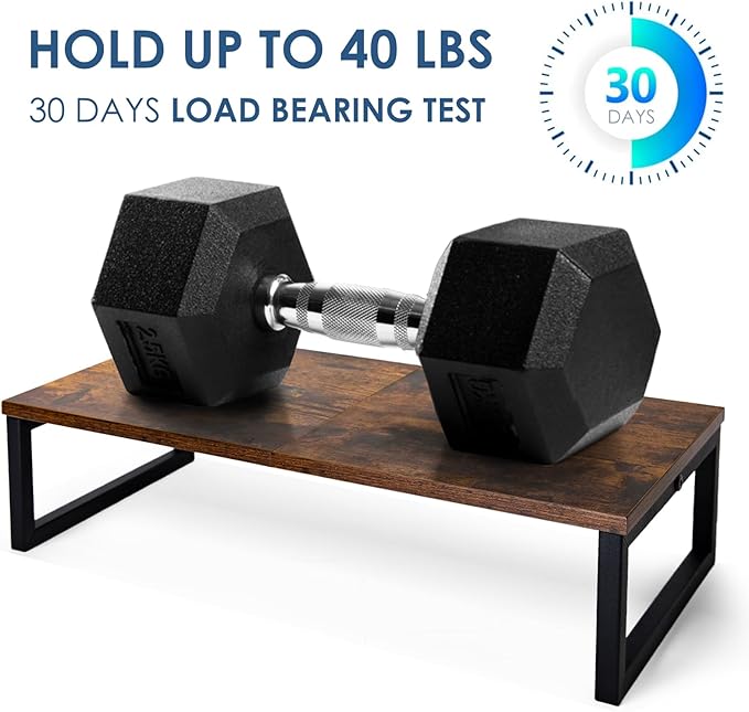 ARCOBIS 20 Inch Monitor Riser, Wood & Metal Computer Monitor Stand Riser for Desk, Rustic Brown-DeskLoop Office