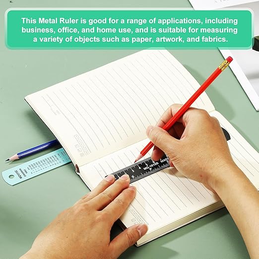 PATIKIL 30cm/12 Metal Ruler, 2 Pack Aluminum Alloy Rulers with Centimeters, Millimeters, Inches and Conversion Table Straight Edge Ruler for Writing Machinist Drafting, Blue Green