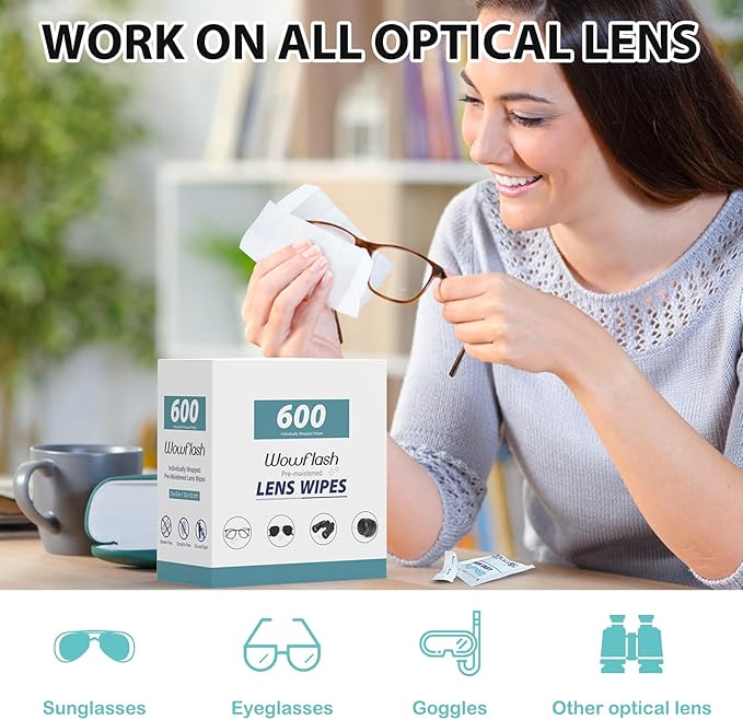 600 Count Lens Wipes for Eyeglasses, Eyeglass Lens Cleaning Wipes Pre-moistened Individually Wrapped Sracth-Free Streak-Free Eye Glasses Cleaner Wipes for Sunglass, Camera Lens, Goggles-DeskLoop Office