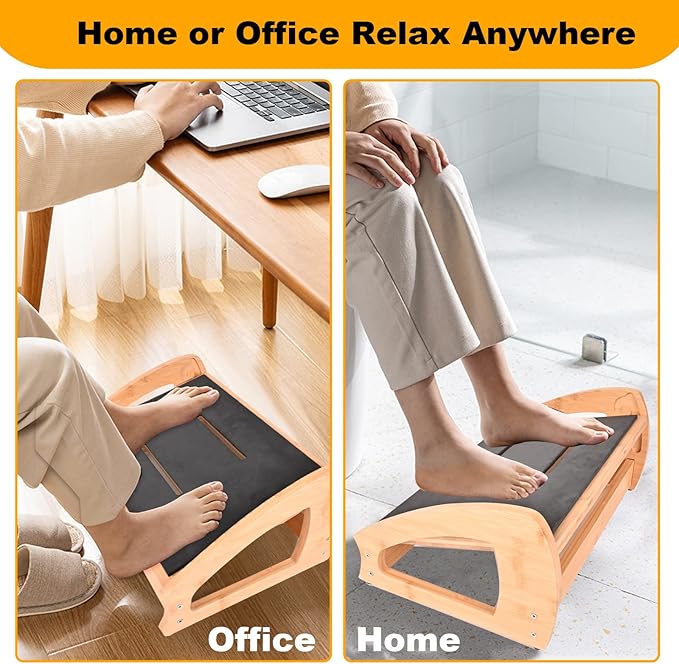 Bamboo Under Desk Footrest, Ergonomic Foot Rest with 4 Height Position Office Footrest, Improves Posture and Blood Circulation, Portable Step Stool for Home and Office (Standard)-DeskLoop Office