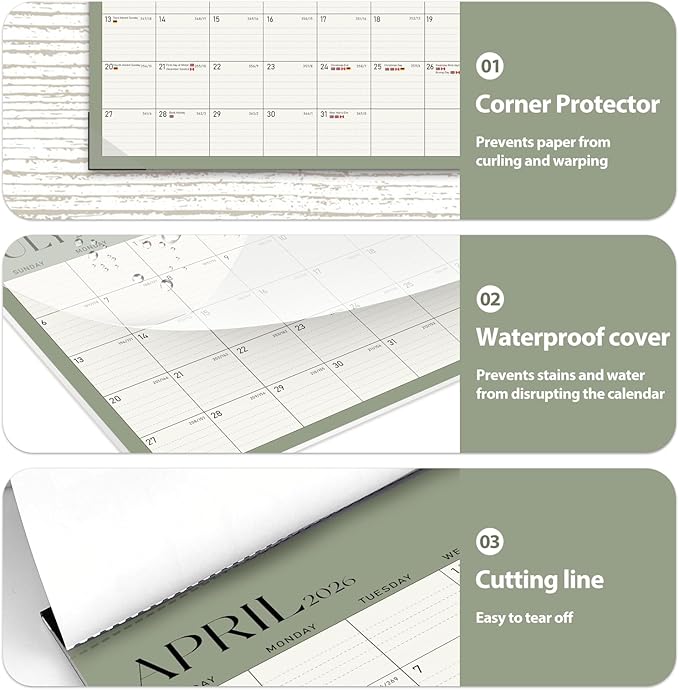 Calendar 2025-2026, Monthly Desktop Large Calendar (July 2025 - December 2026) Desk Wall Planner for Family Office Teacher School, 17" x 12" Green-DeskLoop Office