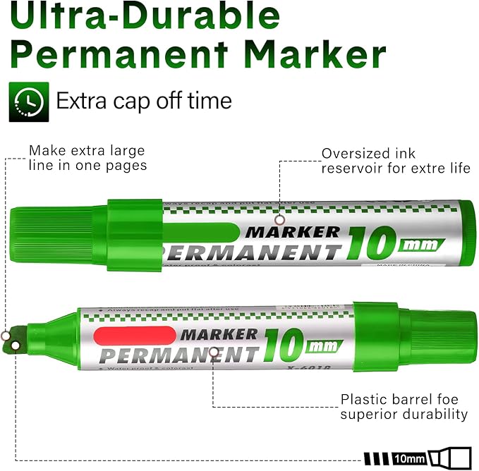 Thenshop 48 Pcs Jumbo Size Permanent Markers Bulk Waterproof Chisel Tip Marker Pens for Industrial Use Work on Wood Metal Plastic Stone Glass(Black, Blue, Green, Red)-DeskLoop Office