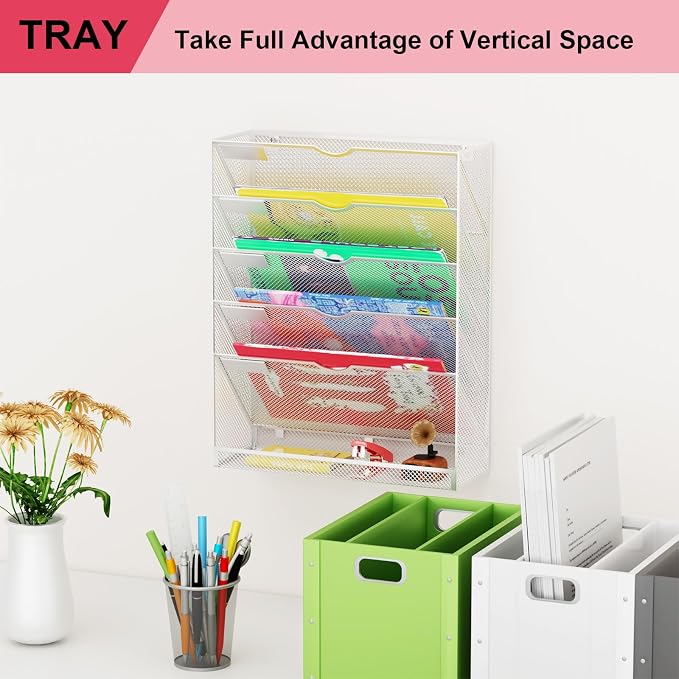 GDINDINFAN Hanging Wall File Organizer 6 Tier Wall Mounted File Holder Document - Image 7