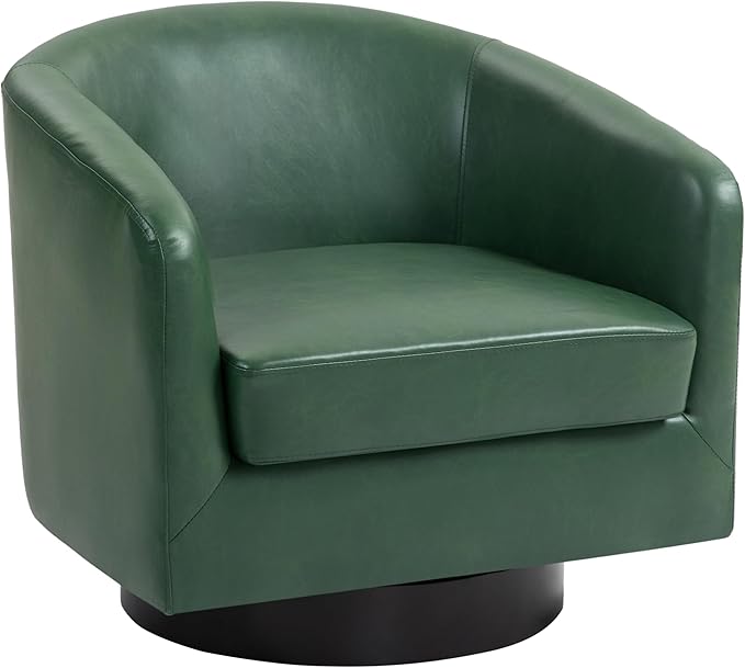 UIXE Faux Leather Swivel Accent Chairs Set of 2, Modern Upholstered Barrel Chairs for Living Room, Comfy Round Armchair Single Sofa Bedroom Reading Seat - 31" W, Green-DeskLoop Office