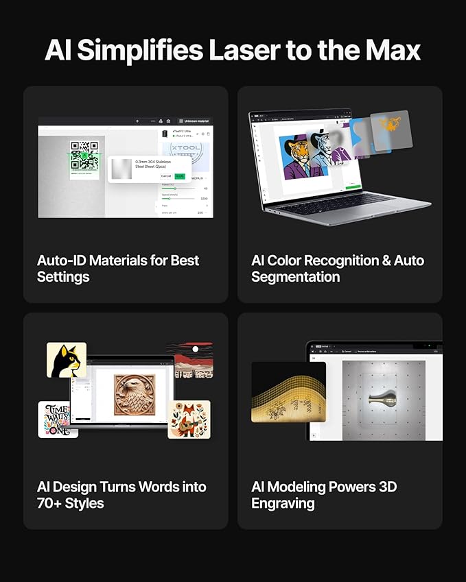 xTool F2 Ultra Single 60W MOPA Fiber Laser Engraver, 100+ Color Metal Engraving, Dual 48MP Cameras, Auto Streamline, 15,000mm/s Ultra-Fast, AI Powered 3D Laser Engraving Machine-DeskLoop Office