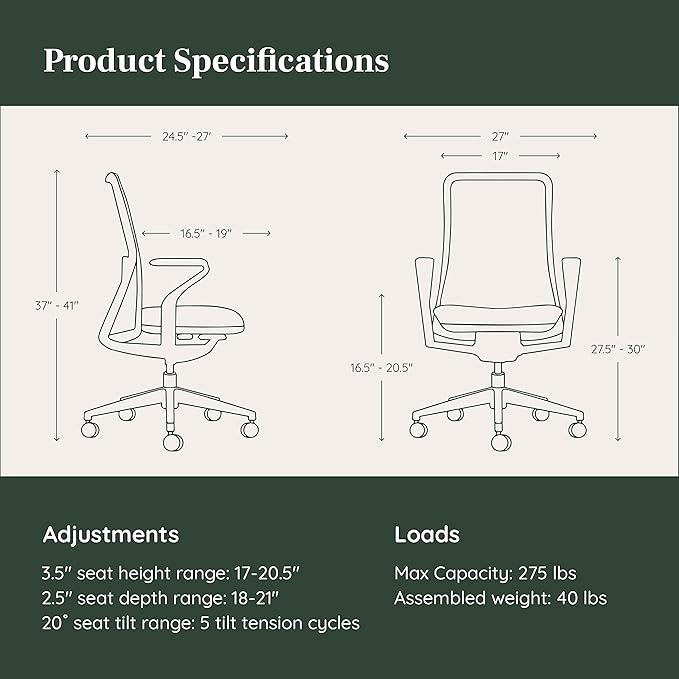 Branch Verve Chair - High Performance Executive Office Chair with Contoured Seat Back and Adjustable Lumbar Rest - High Density Foam Cushion with Aluminum Base - Up to 275 lbs - Galaxy-DeskLoop Office